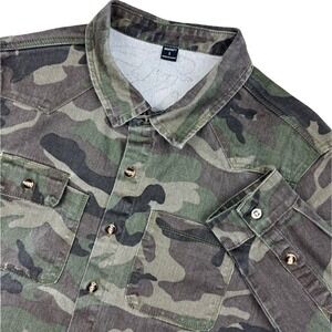 Manfinity Camo Button Down Shirt Tactical Streetwear Men S Green Y2K Faded Army